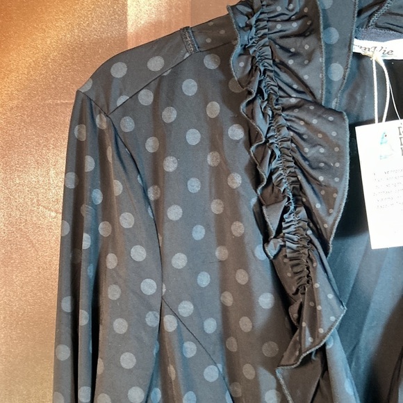 Lan Vie size L black stretchy lightweight jacket. Black polka dot goth. 123 - Picture 3 of 5